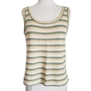 St John‎ Vintage Yellow Green Striped Santana Sleeveless Sweater Tank Top- Small